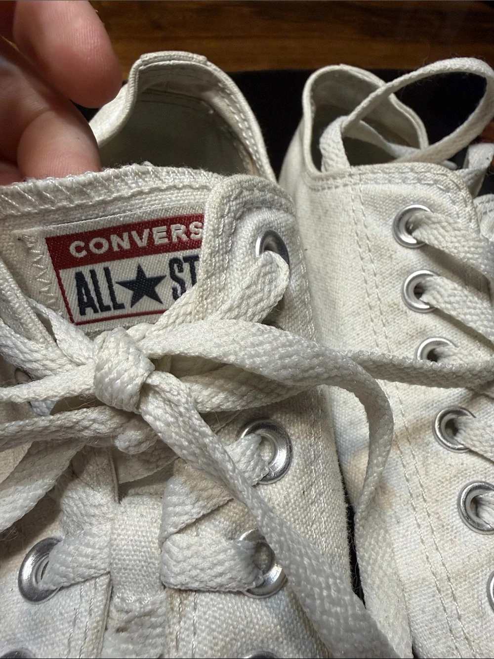 Converse Low-Top Canvas Sneakers — White with Red Trim